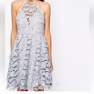 Keepsake Acoustic Floral Lace Dress Halter Gray Mini | Size S